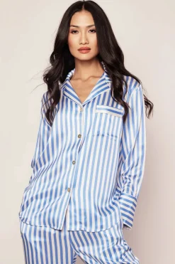 Azure Stripe Silk Pajama Set