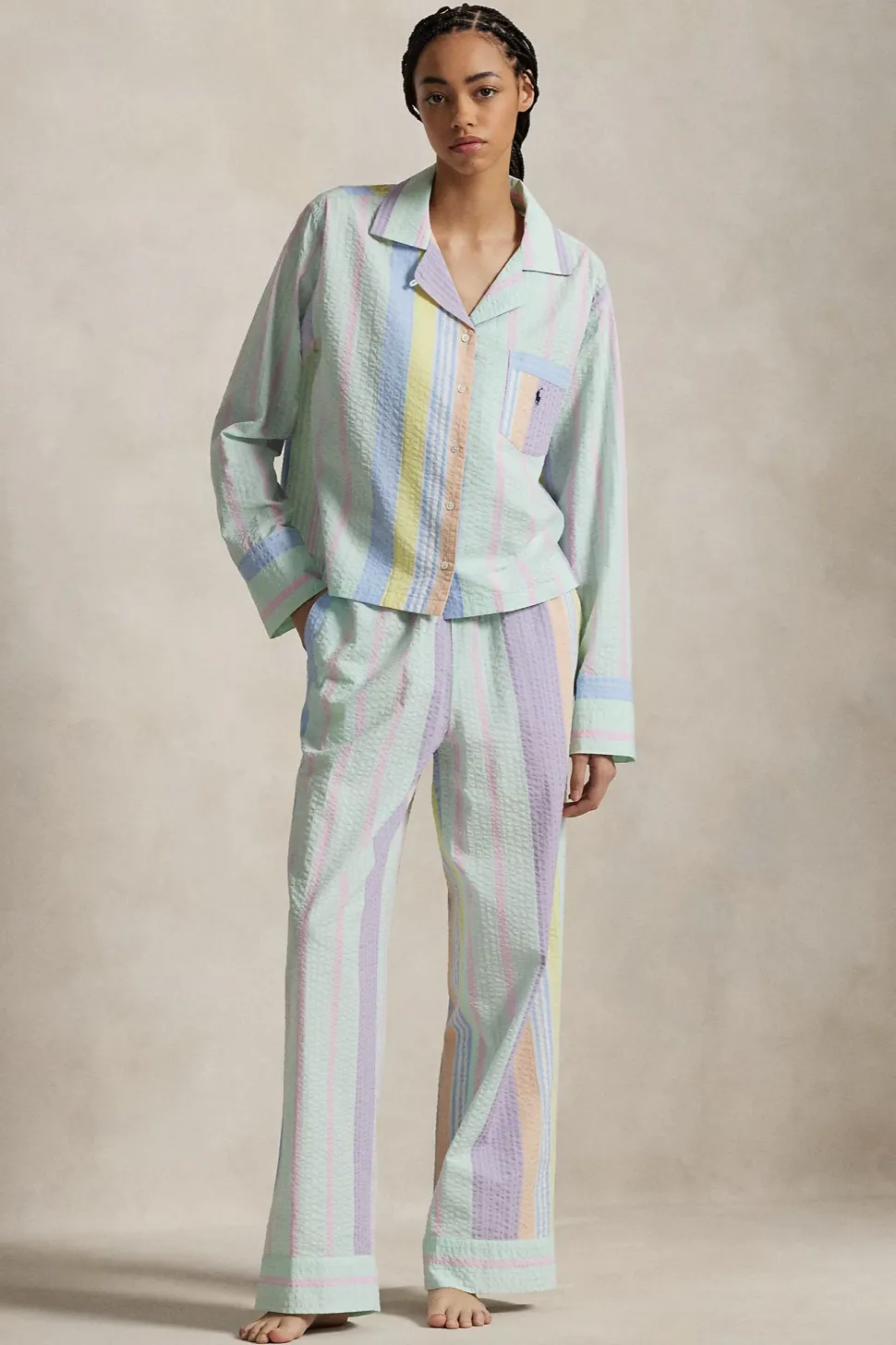 Coastal Stripe Seersucker Long Pajama Set