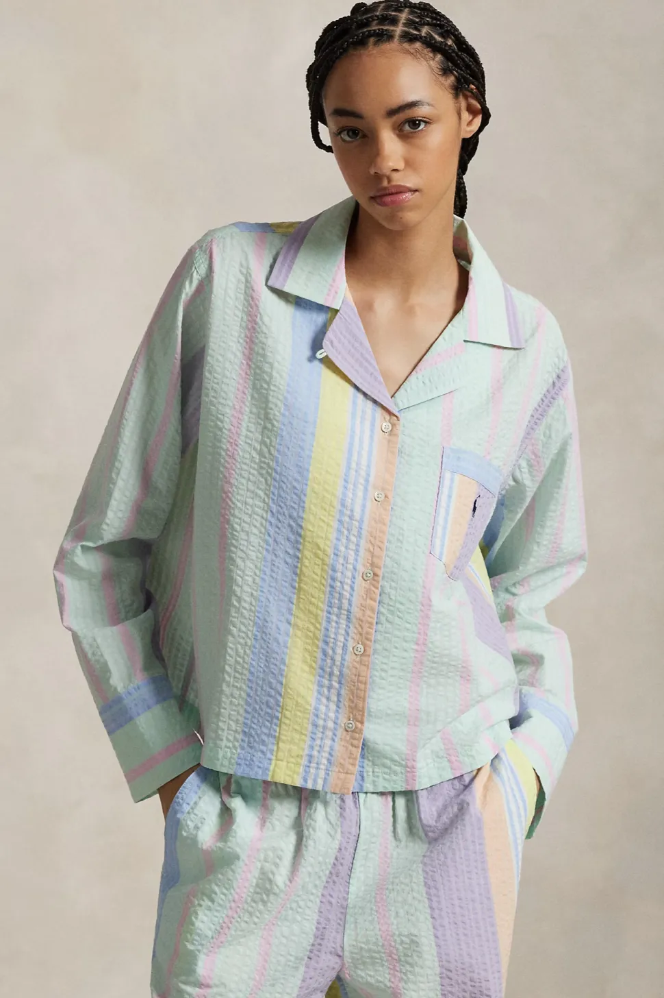 Coastal Stripe Seersucker Long Pajama Set