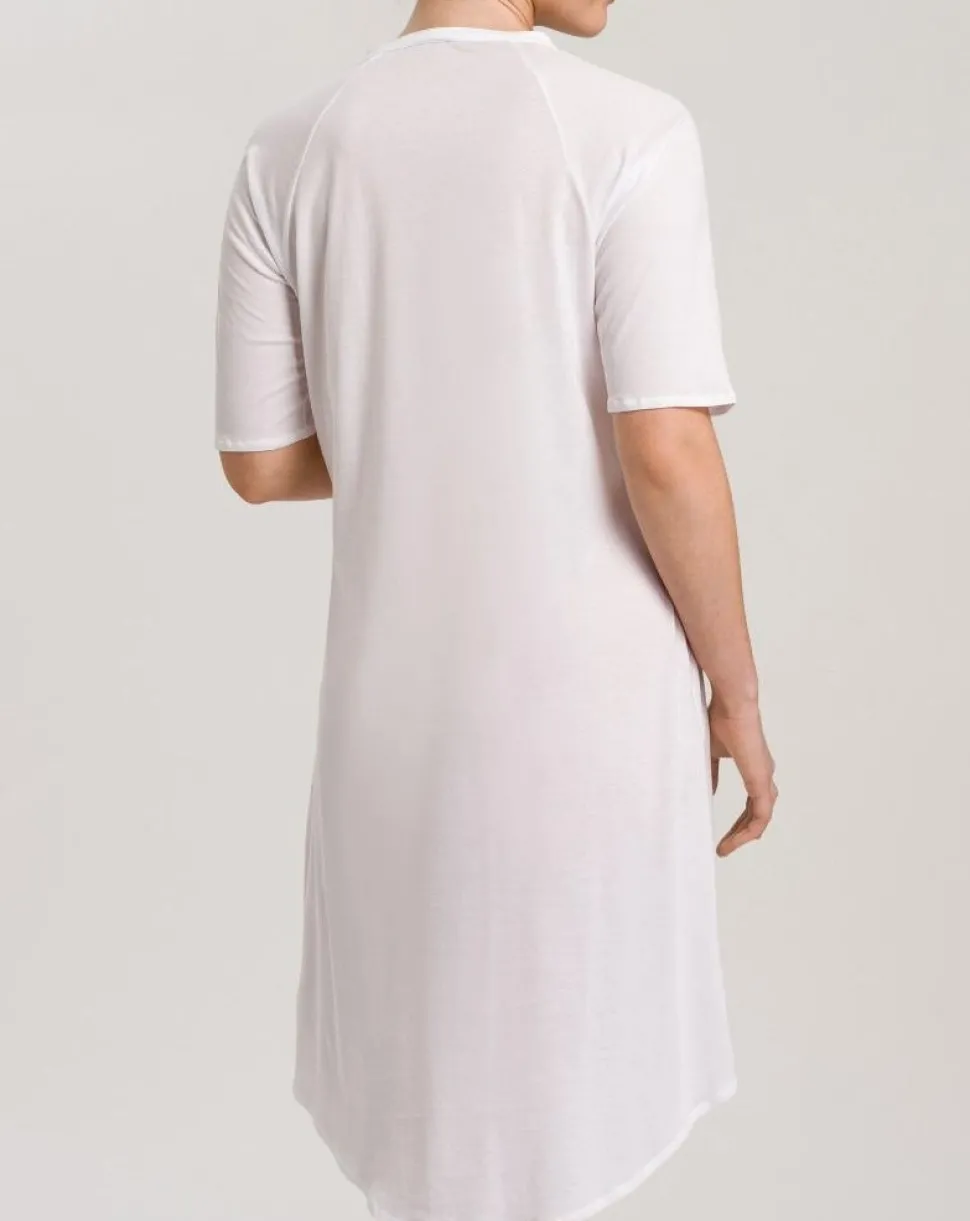 Cotton Deluxe Short Sleeve Nightdress: White, Blue Glow