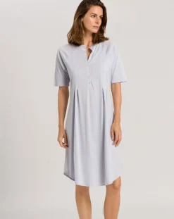Cotton Deluxe Short Sleeve Nightdress: White, Blue Glow