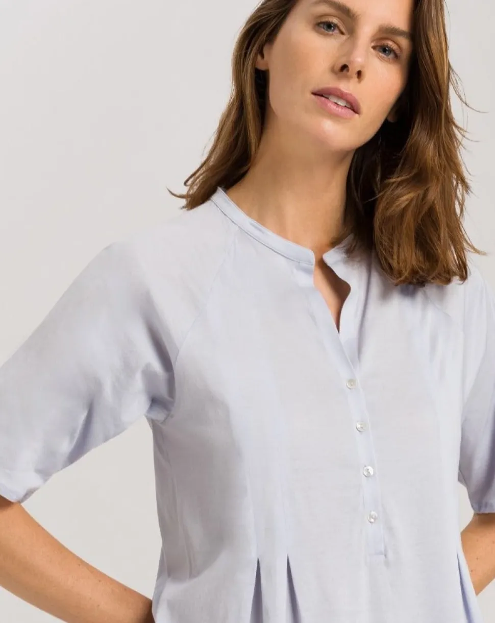 Cotton Deluxe Short Sleeve Nightdress: White, Blue Glow