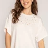 Eyelet Short Sleeve Crop Set: Size L