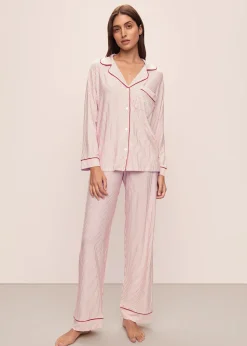 Gisele Printed Long PJ Set: Red Duo Stripe