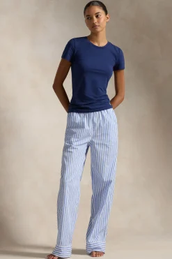 Hydrangea Blue Striped Cotton Pant