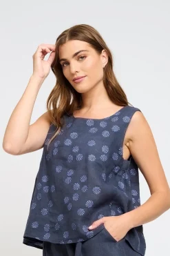 Navy Shells Sleeveless Linen Top & Short Set