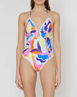 Painted Bloom Cut Out One-Piece With Crochet Trim: Size M