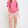 Patch Pocket Linen Shorts: Pink Floral