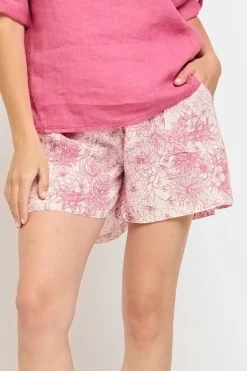 Patch Pocket Linen Shorts: Pink Floral