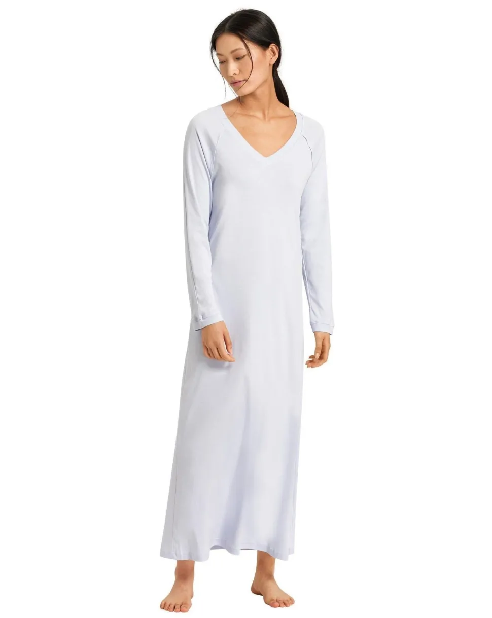 Pure Essence Long Sleeve Nightdress: Blue Glow, Off White