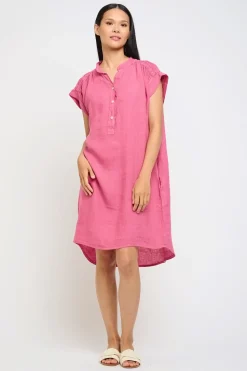 Ruched Shoulder Linen Dress