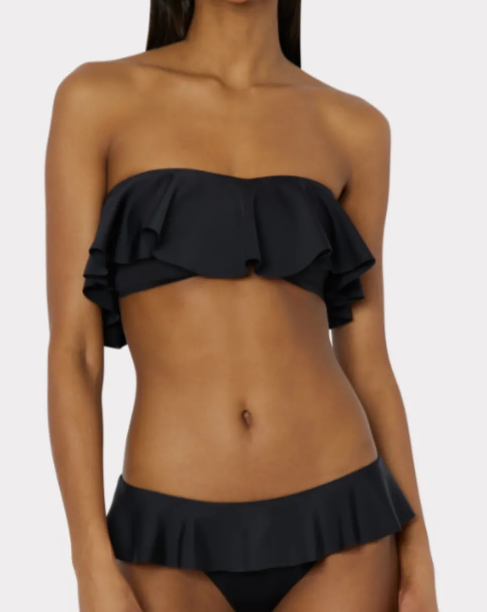 Solid Ruffle Bandeau Bikini Set