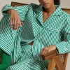 Vine Green Striped Cotton Pajama Set