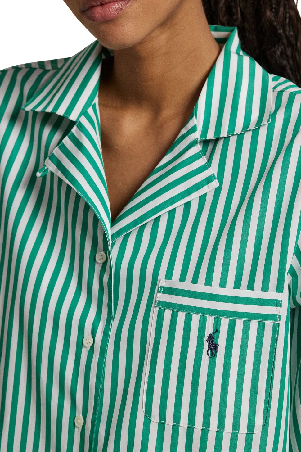 Vine Green Striped Cotton Pajama Set