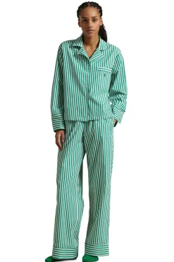 Vine Green Striped Cotton Pajama Set