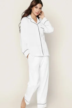 White with Navy Piping Pima Cotton Pajama Set