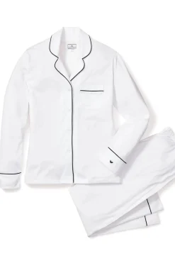 White with Navy Piping Pima Cotton Pajama Set
